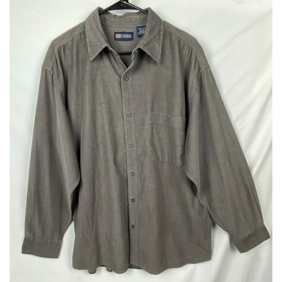 NWT Faded Glory Corduroy Shirt Men Large Gray Button Down 100% Cotton Fall Shirt - Picture 1 of 13